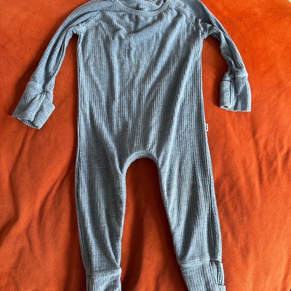 Little Sleepies Heather Blue Ribbed Crescent Zippy